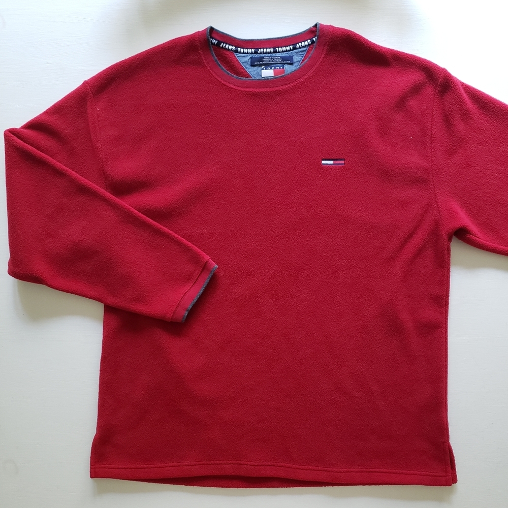 Vintage Tommy Jeans Fleece Pullover Red Crew Neck